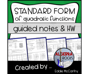 Quadratic Functions: Standard Form Guided Notes + Homework Set
