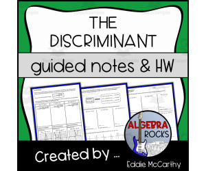 Quadratic Functions: The Discriminant Guided Notes + Homework Set