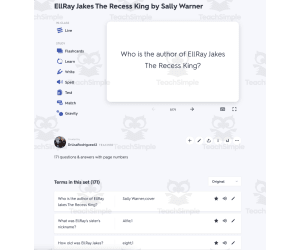Quizlet - EllRay Jakes the Recess King by Sally Warner