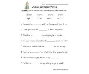 R Controlled Vowels Words Worksheet
