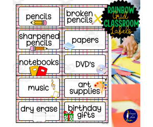Rainbow Grid Classroom Labels