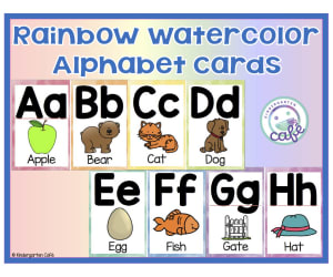 Rainbow Watercolor Alphabet Cards - Bulletin Board Decor