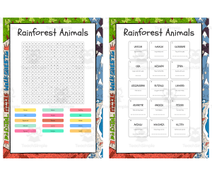 Rainforest Animals word search, scramble and crossword