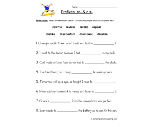 Re- and Dis- Prefixes Worksheet