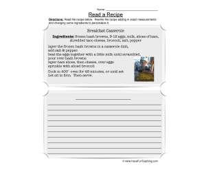Read a Recipe Worksheet