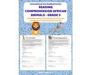 Reading Comprehension African Animals | Grade 3 Reading Activities