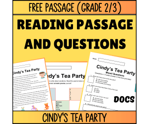 Reading Comprehension Fiction Set 3 Sample: Cindy's Tea Party (Docs)