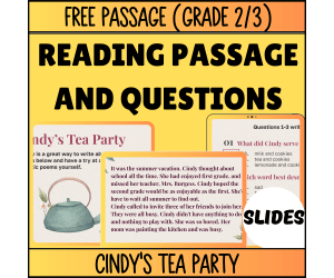 Reading Comprehension Fiction Set 3 Sample: Cindy's Tea Party (Slides)