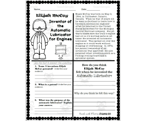 Reading Comprehension for Black History Month: Elijah McCoy