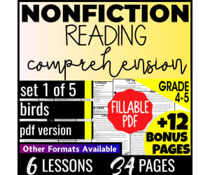 Reading Comprehension Nonfiction Set 1 - Birds (Fillable PDF)