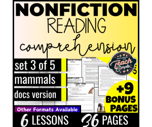 Reading Comprehension Nonfiction Set 3 - Mammals (Docs)