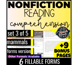 Reading Comprehension Nonfiction Set 3 - Mammals (Forms)