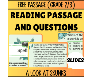 Reading Comprehension Nonfiction Set 3 Sample: A Look at Skunks Slides