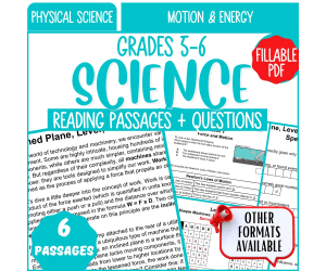 Reading Comprehension on Motion and Energy (Fillable PDF)