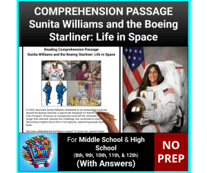 Reading Comprehension Passage Sunita Williams in Space - Grades 8-12
