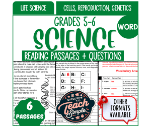 Reading Comprehension Passages on Cells, Reproduction, Genetics (Word)