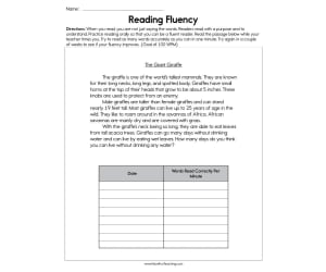 Reading Fluency Worksheet