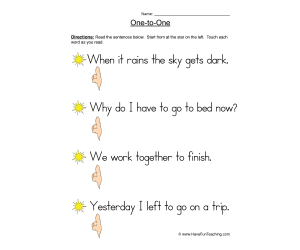 Reading One to One Words Worksheet