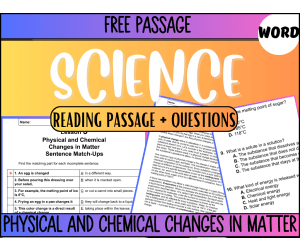Reading Passage 3: Physical and Chemical Changes in Matter (Word)