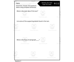 Reading Quick Check: RI 2.2 Main Purpose of a Text - 2nd Quarter