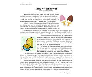 Really Not Eating Well Reading Comprehension Worksheet