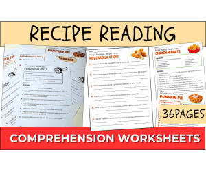 Recipe Mastery : Recipe Reading Comprehension Worksheets