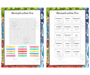 Reconstruction Era word search, scramble and crossword puzzle