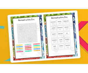 Reconstruction Era word search, scramble and crossword puzzle