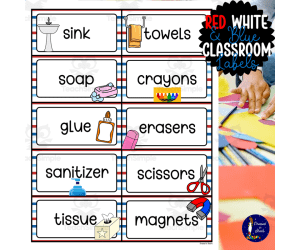 Red White and Blue Classroom Labels