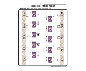 Reducing Fractions Matching Worksheet