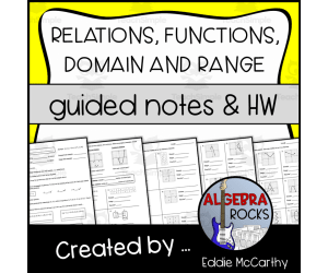 Relations, Function, Domain & Range Guided Notes + Homework Set