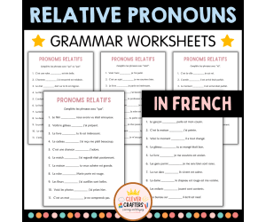Relative Pronouns Practice Grammar Worksheets in French for Grade 2, 3