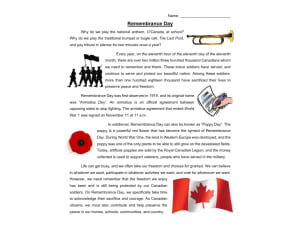 Remembering Day Reading Comprehension: Story & Study