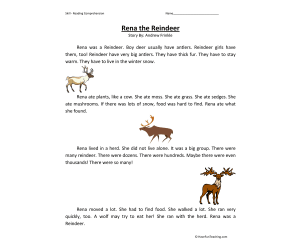 Rena the Reindeer Reading Comprehension Worksheet