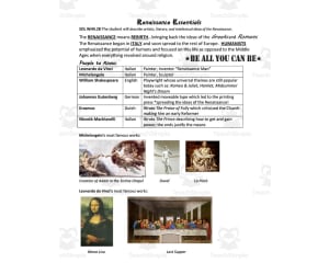 Renaissance Essentials Sheet