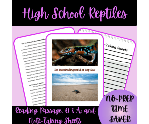 High School Reptiles Reading Passage, Q & A, and Note-Taking Skills