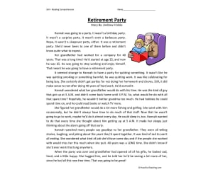 Retirement Party Reading Comprehension Worksheet