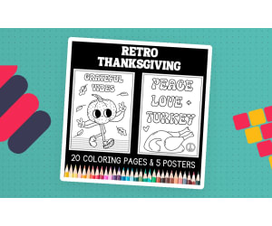 Retro Groovy Thanksgiving Coloring Pages & Posters