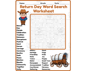 Return Day Word Search 2rd 3th 4th 5th Grade worksheet activity
