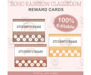 Reward Punch Cards in Boho Rainbow Theme - 100% Editable