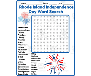 Rhode Island Independence Day Word Search 2nd 3rd 4th 5th Grade