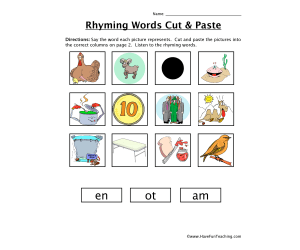 Rhyming Words -en, -ot, -am Cut and Paste Worksheet