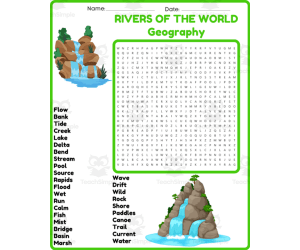 RIVERS OF THE WORLD Geography Word Search Puzzle Worksheet Activity