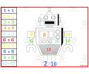 Robot Addition Doubles Facts | Color by Number Set 3