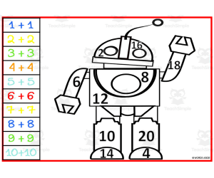 Robot Addition Doubles Facts | Color by Number Set 4