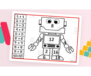 Robot Addition Doubles Facts | Color by Number Set 5