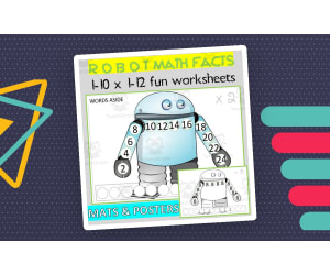 ROBOT MATH FACTS| MULTIPLICATION REPEATED ADDITION| WORKSHEETS MATS