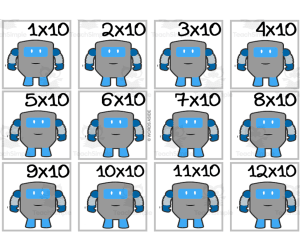 Robot Multiplication Colored Cards x10