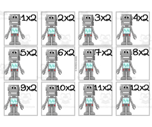 Robot Multiplication Colored Cards x2