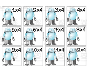 Robot Multiplication Colored Cards x4